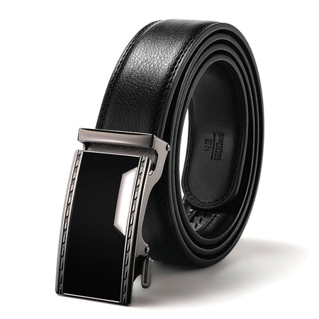 Men's belt with black gun buckle (genuine leather 1) - automatic buckle design for casual and formal wear