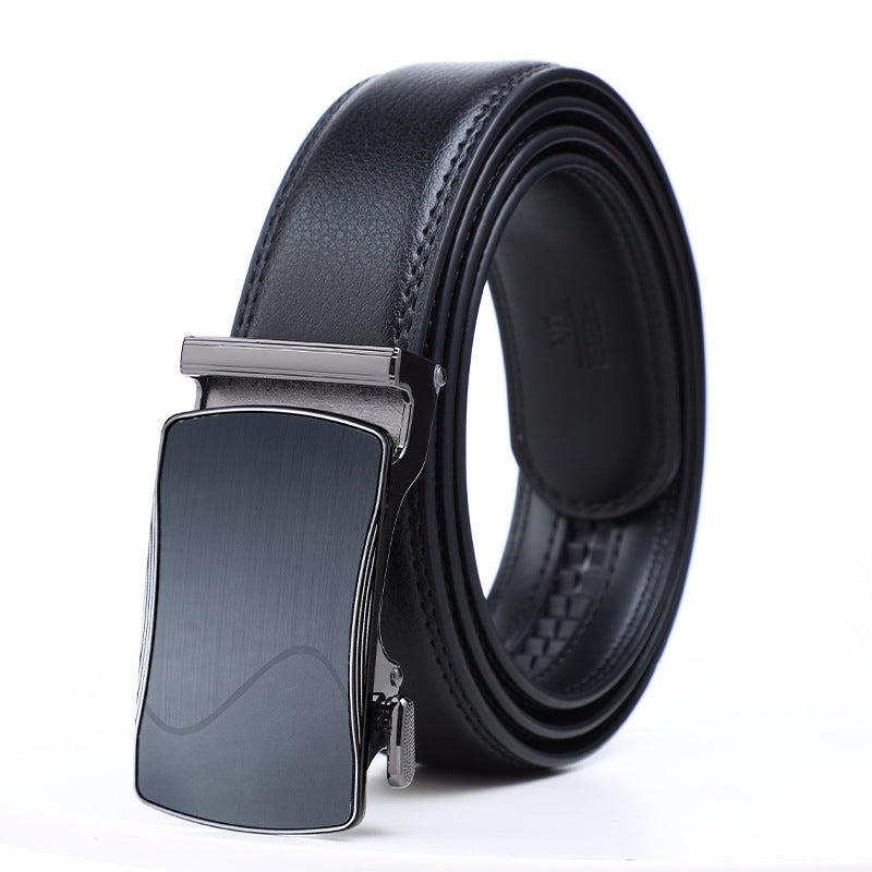 Men's genuine leather belt with black gun buckle (genuine leather 1) - automatic buckle design for casual and formal wear