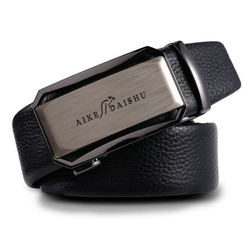 Men's genuine leather belt with tf-63 black gun buckle - automatic buckle design for casual and formal wear