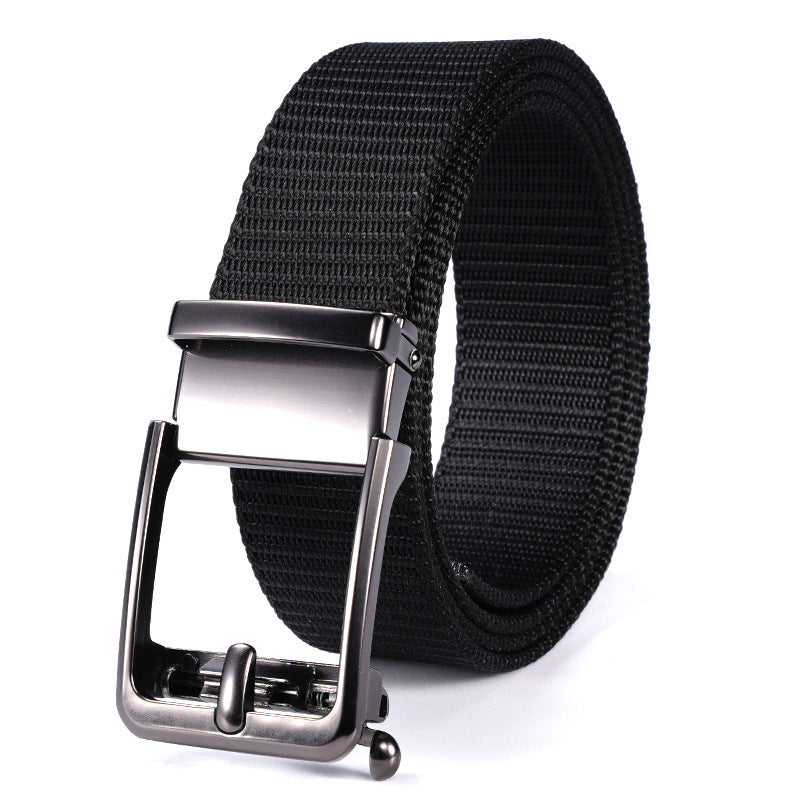 Men's genuine leather belt with black gun buckle - automatic buckle design for casual and formal wear