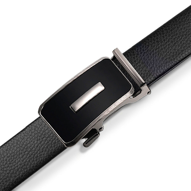 Men's genuine leather belt with black black buckle (genuine leather 4) - automatic buckle design for casual and formal wear