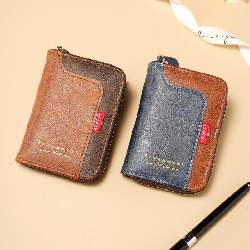 Qb26 Blue Brown men's wallet - slim leather wallet with multiple card slots and bill compartment