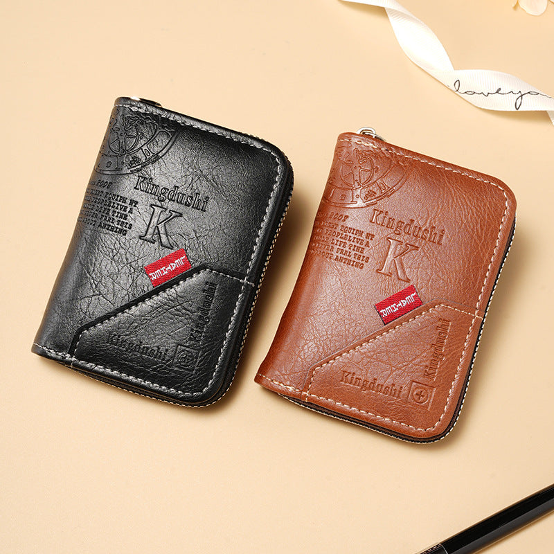 Qb24 Black men's wallet - slim leather wallet with multiple card slots and bill compartment