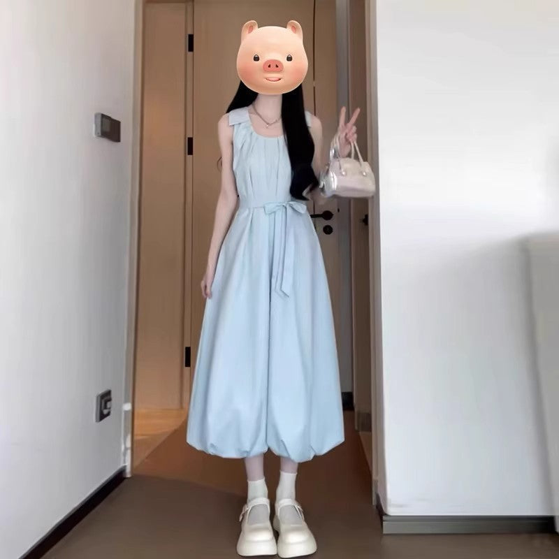 Elegant Pleated Floral Tank Dress Skirt for Summer Women
