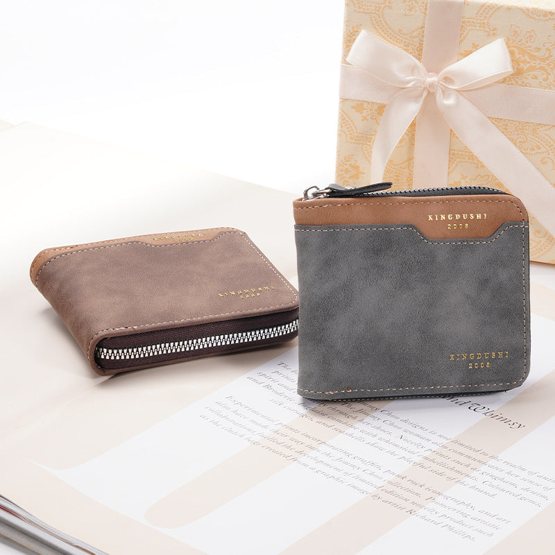 Qb01 Gray Coffee men's wallet - slim leather wallet with multiple card slots and bill compartment