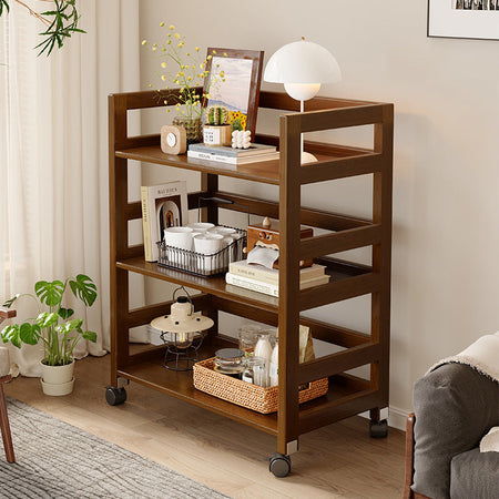 Solid Wood Multi-Layer Sofa Side Storage Trolley — walnut