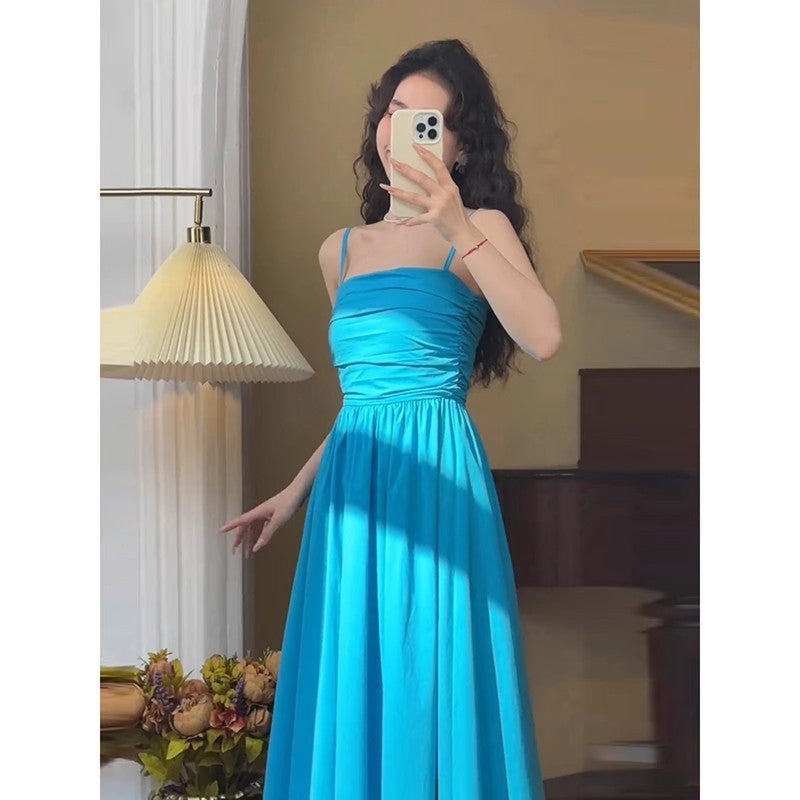 French-Style Beach Long Strap Dress for Women Vacation Wear