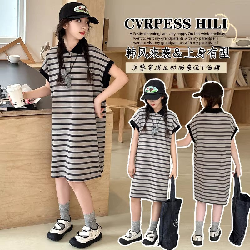 Girls Korean Loose Casual Summer Dress Short Sleeve