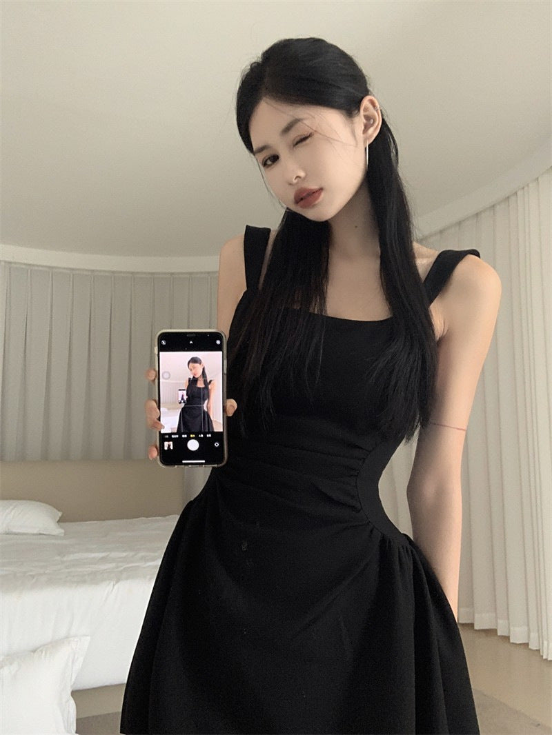 Hepburn style black a-line tank dress for women summer