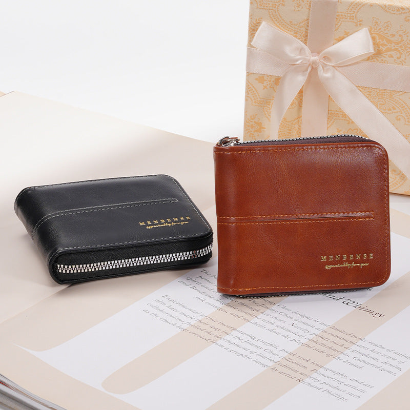 Qb03 Black men's wallet - slim leather wallet with multiple card slots and bill compartment