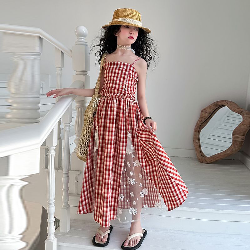 Red girls Korean-style princess summer dress for casual and seasonal wear