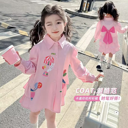 Pink girls Korean-style princess summer dress for casual and seasonal wear