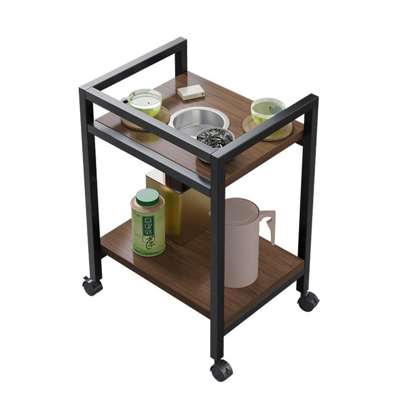 Solid Wood Mahjong Tea Table with Movable Storage Cabinet