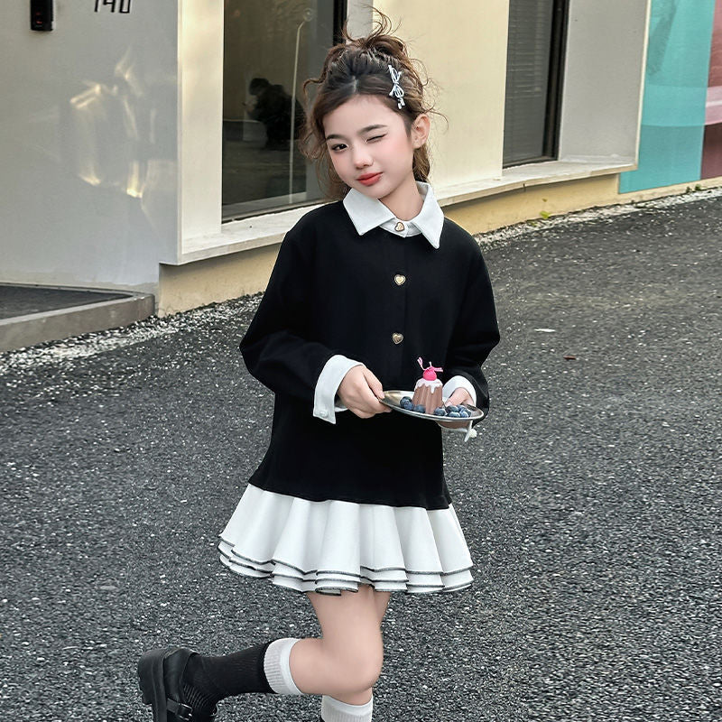 Girls Preppy A-Line Long Sleeve Dress Spring Autumn
