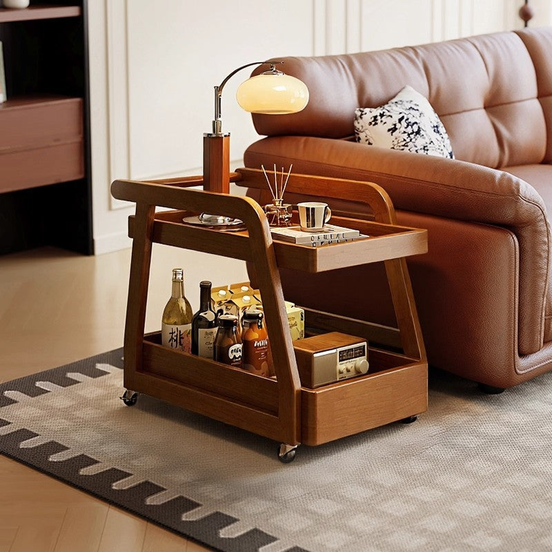 Antique Solid Wood Movable Snack Trolley Side — walnut