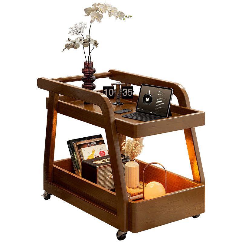 Antique Solid Wood Movable Snack Trolley Side Table