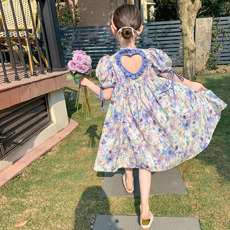 Blue girls princess summer dress for casual and seasonal wear