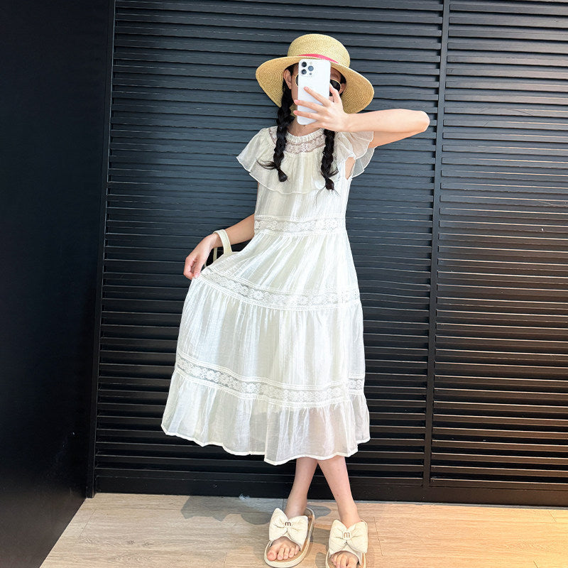 Girls Jacquard Ruffle Two Piece Dress Summer Style