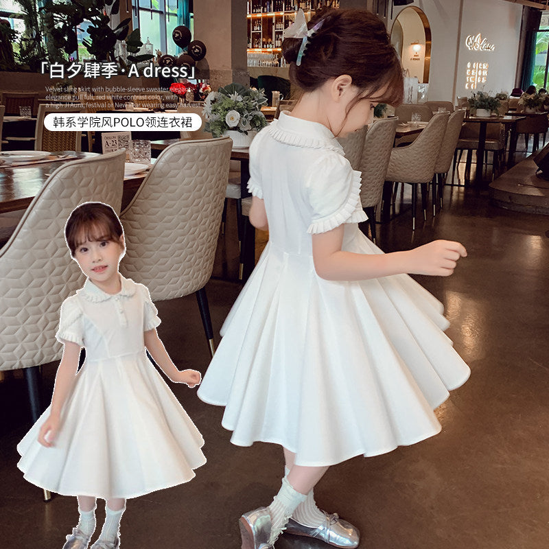 Girls Lace Solid Princess Dress Summer Casual Style