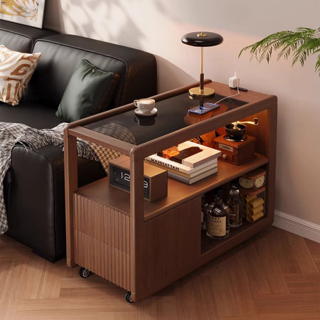 Solid Wood Mobile Sofa Side Cabinet Coffee — walnut