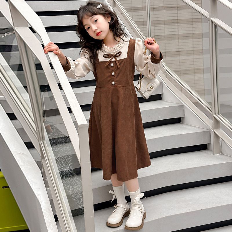 Khaki girls Korean-style princess summer dress for casual and seasonal wear