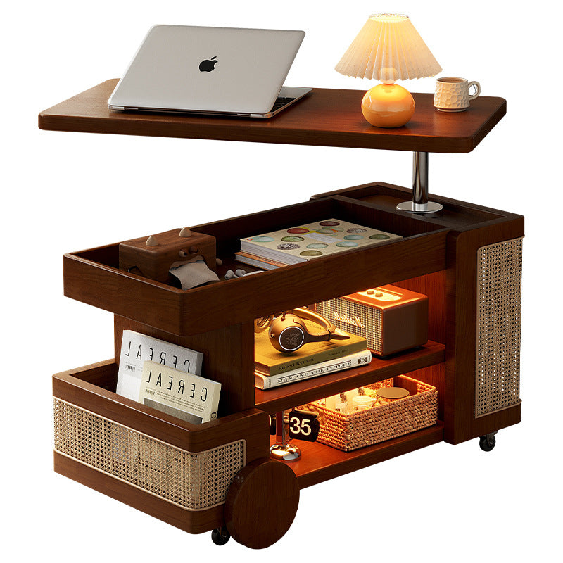Solid Wood Liftable Mobile Sofa Side Cabinet