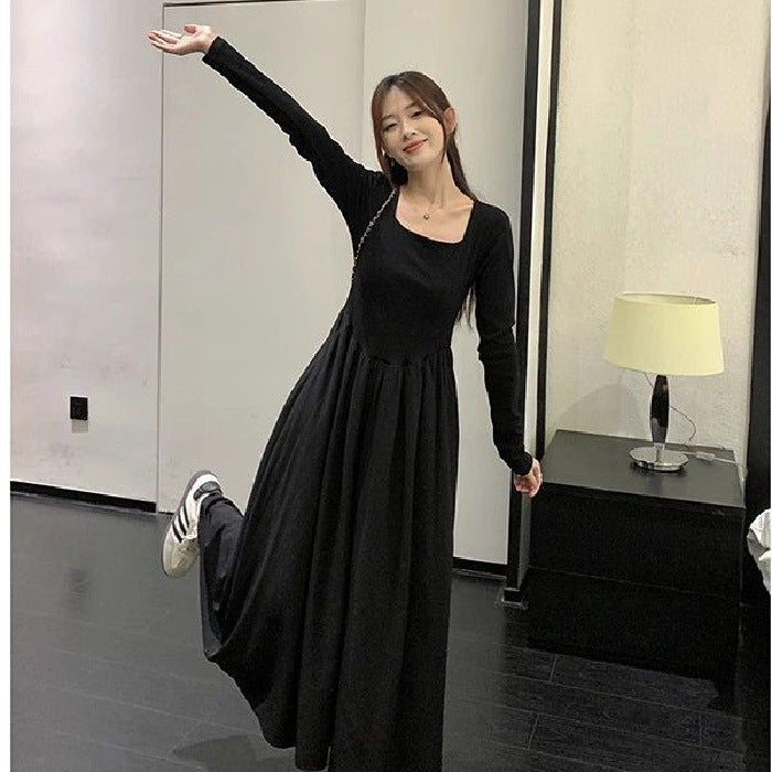 Hepburn black long sleeve dress for women spring 2025