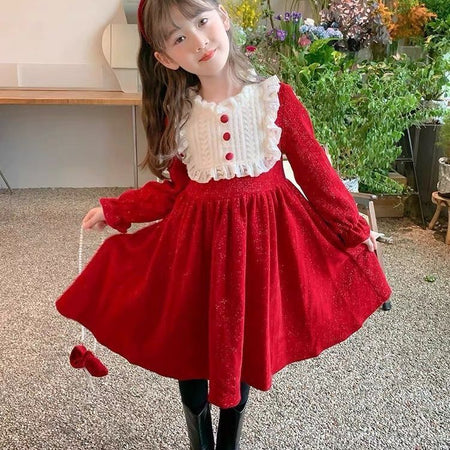 Girls polka dot chiffon princess cake dress in long summer silhouette