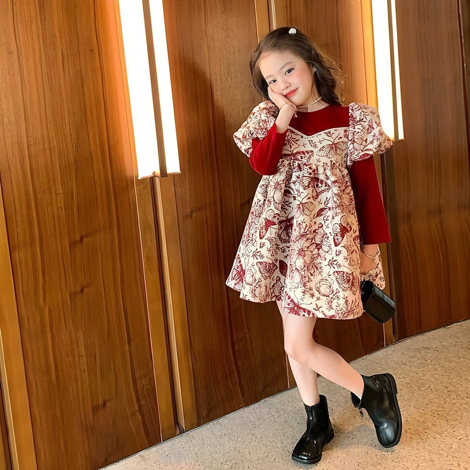 Girls polka dot chiffon princess cake dress in Red long summer silhouette