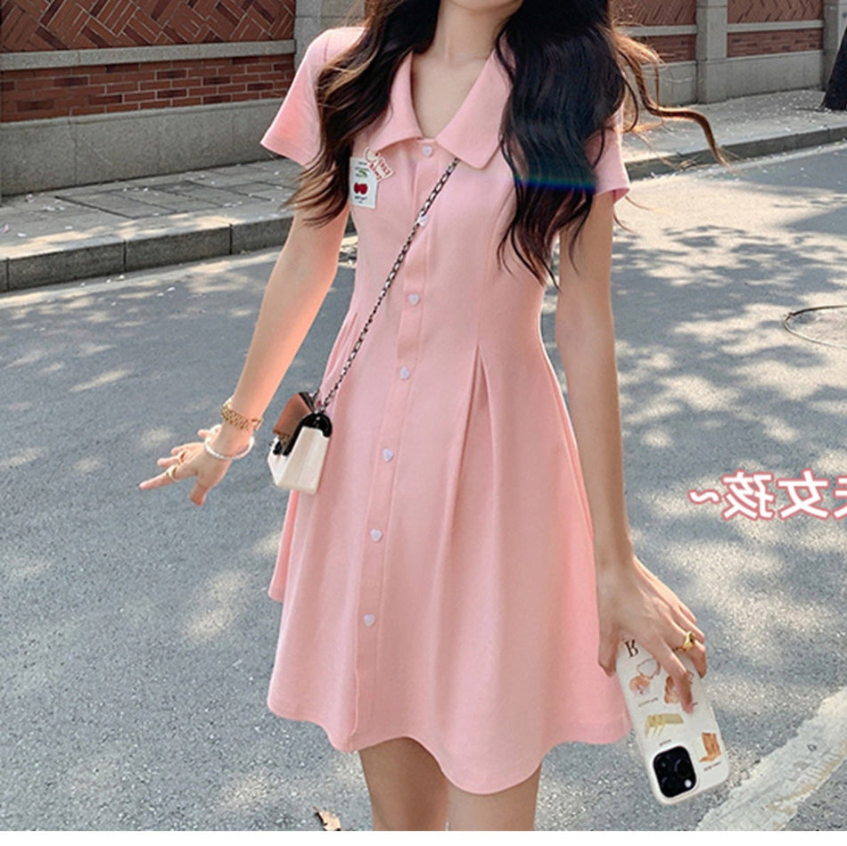 Pink Polo Collar A-Line Dress for Women Summer 2026