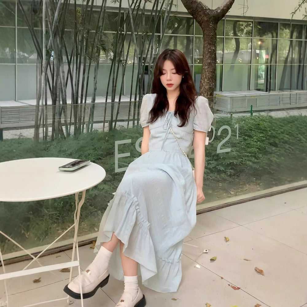 French square neck midi dress for women summer 2025