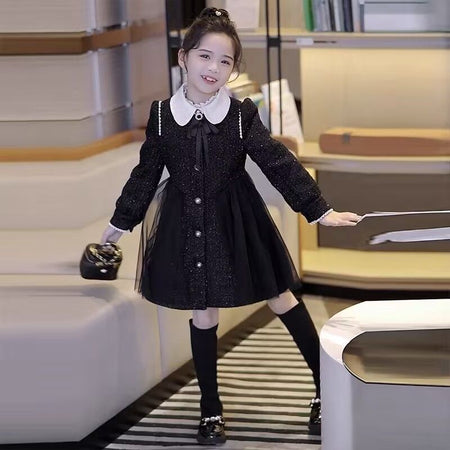 Girls elegant puff sleeve princess summer dress in lightweight polyester