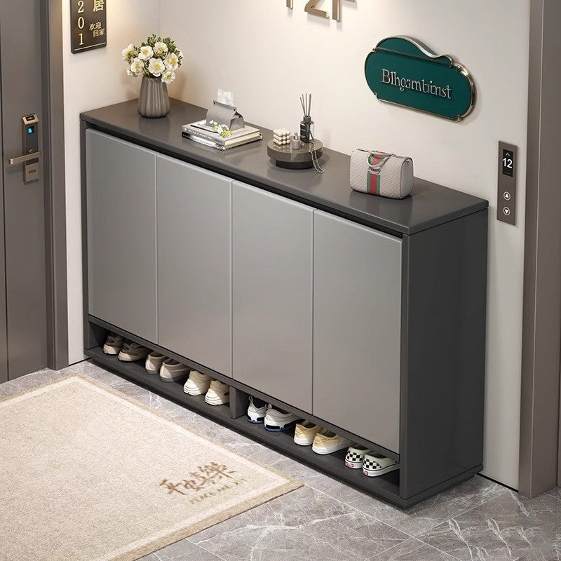 Solid Wood Wall-Mounted Entryway Shoe Cabinet — wall-mounted morandi