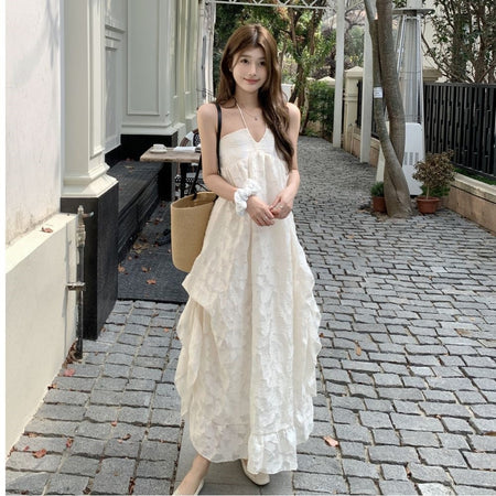 French halter backless ruffled beach dress for women summer