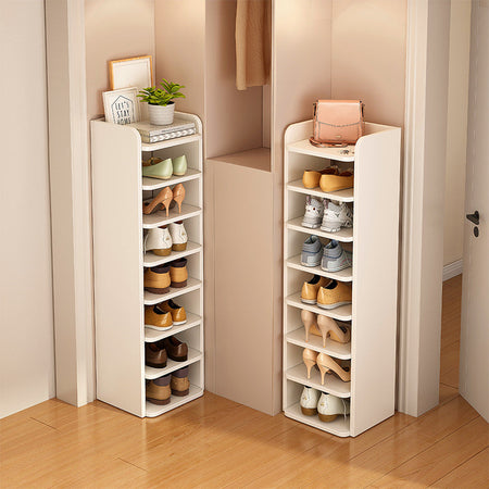 Slim Multi-Layer Entryway Shoe Cabinet Storage Rack — white