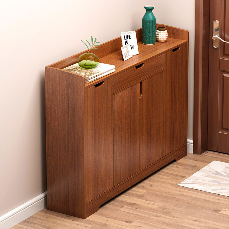 Solid Wood Entryway Shoe Cabinet Wall Storage — ancient sandalwood color