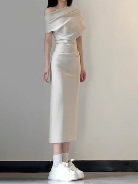 Elegant off shoulder slim fit sheath dress for women summer