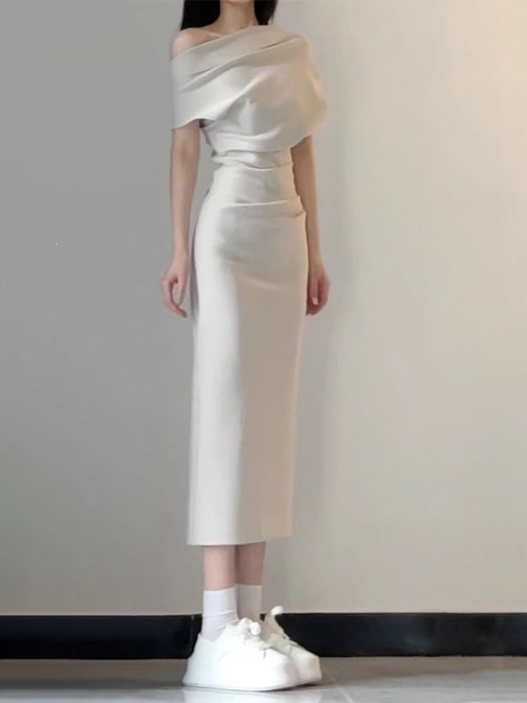 Elegant off shoulder slim fit sheath dress for women summer