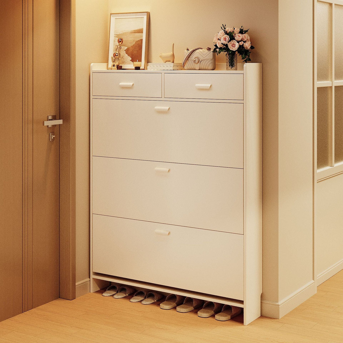 Ultra-Thin Narrow Wall Shoe Cabinet Entryway — white