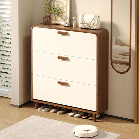 Ultra-Thin Solid Wood Flip Entryway Shoe Cabinet — 120-24-119 turmeric sandalwood color