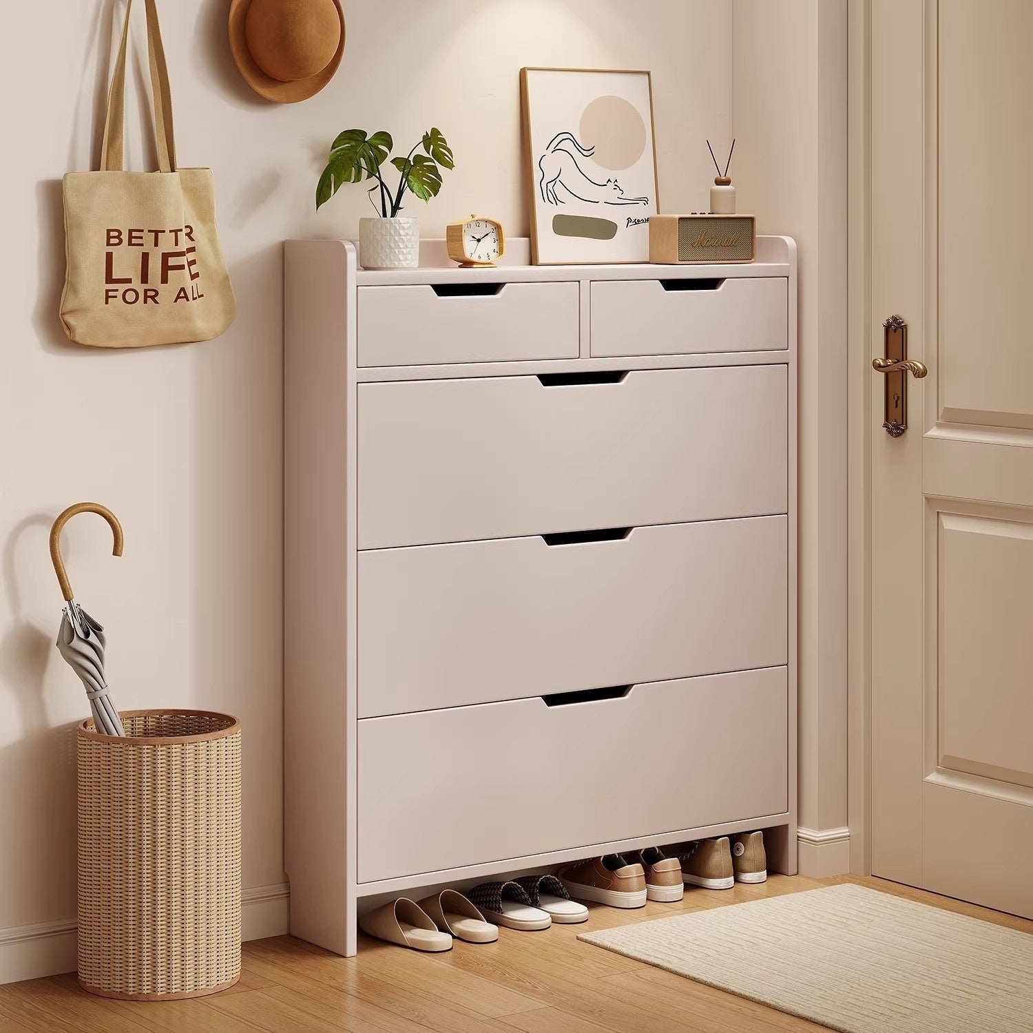 Ultra-Thin Solid Wood Flip Shoe Cabinet with — with drawer