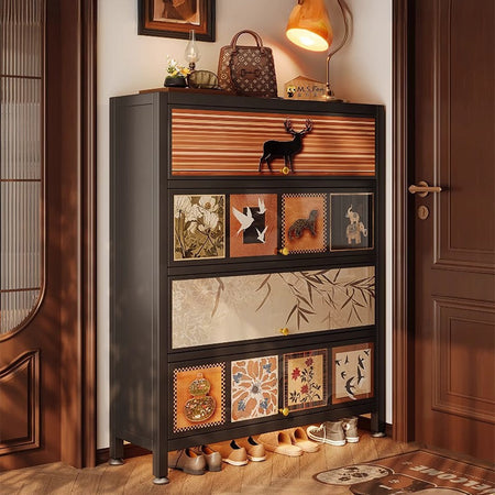 Vintage Steel Wall-Mounted Entryway Shoe Cabinet — wall-mounted black