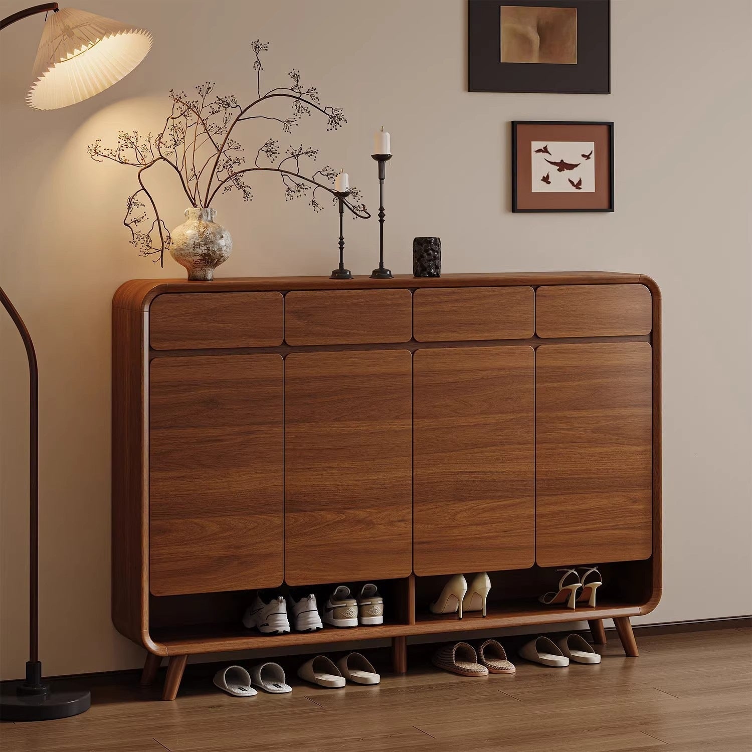 Solid Wood High-End Entryway Shoe Cabinet — walnut
