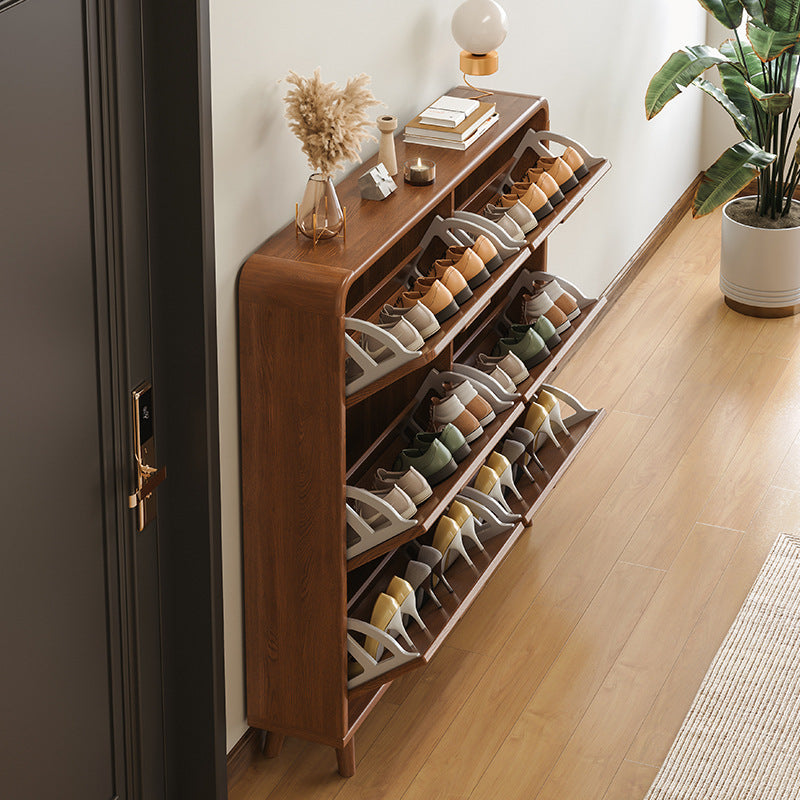 Ultra-Thin Solid Wood Flip Entryway Shoe Cabinet — 60-17-118.5 marinated sandalwood color