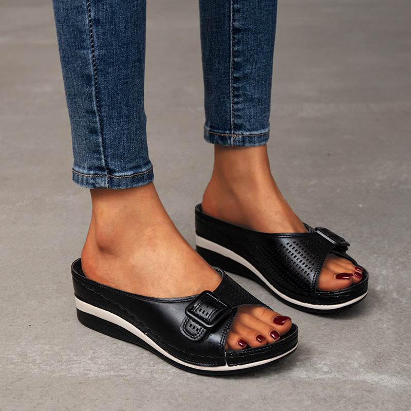 Blue women’s platform wedge slippers casual summer sandals