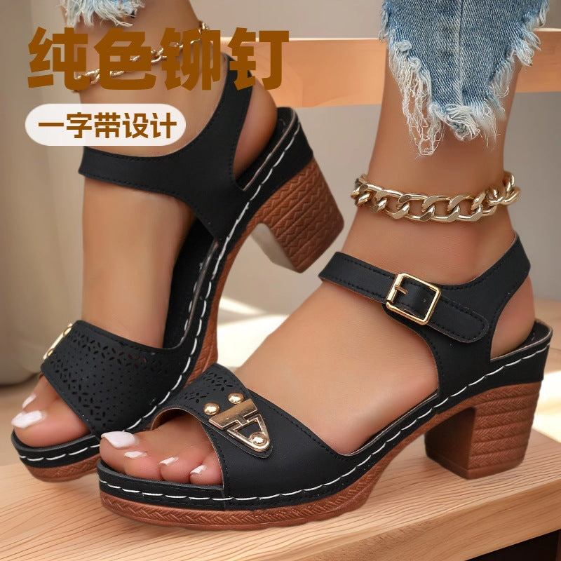 Women’s Wedge Sandals Thick Sole Buckle Plus Size Summer Shoes