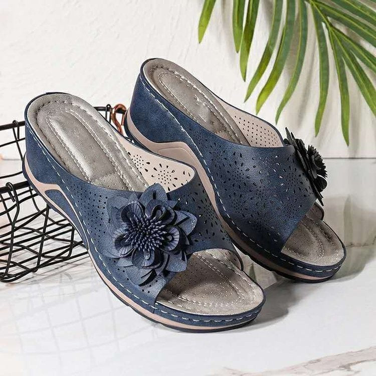 White women’s flower wedge sandals plus size summer casual shoes