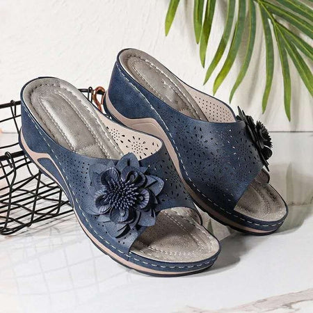 White women’s flower wedge sandals plus size summer casual shoes