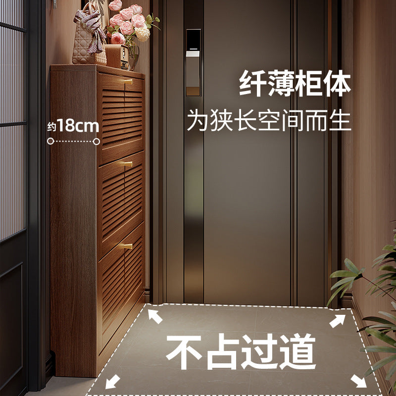 No-Installation Ultra-Thin Solid Wood Shoe Cabinet