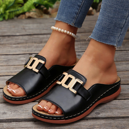 Black women’s thick sole fish mouth slippers plus size summer shoes